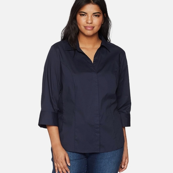 NWT, Riders by Lee Women's Easy Care ¾ Sleeve Woven Shirt Navy Blue, Size XL - Picture 1 of 8